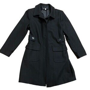 Women’s Black Wool Long Single Breast Pea Coat Moda International Black Sz. 14